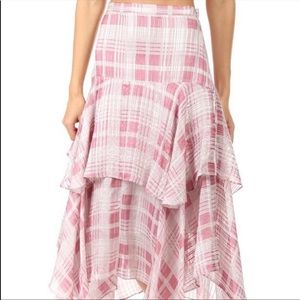 Lovedhackfancy Pink Tiered Plaid Midi Skirt